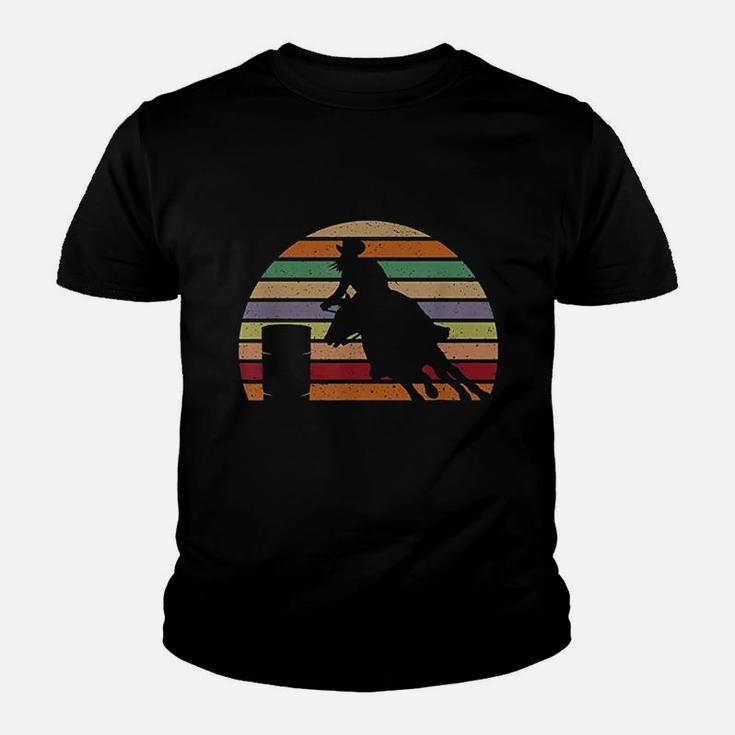 Retro Horse Barrel Racing Striped Sunset Vintage Kid T-Shirt