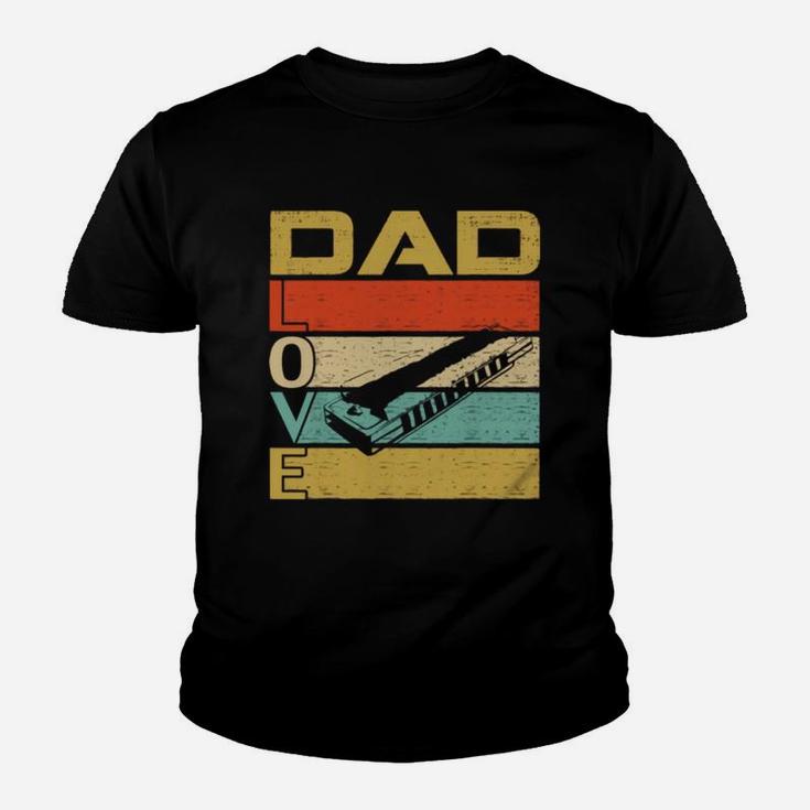 Retro Vintage Dad Love Harmonica Fathers Day Shirt Kid T-Shirt