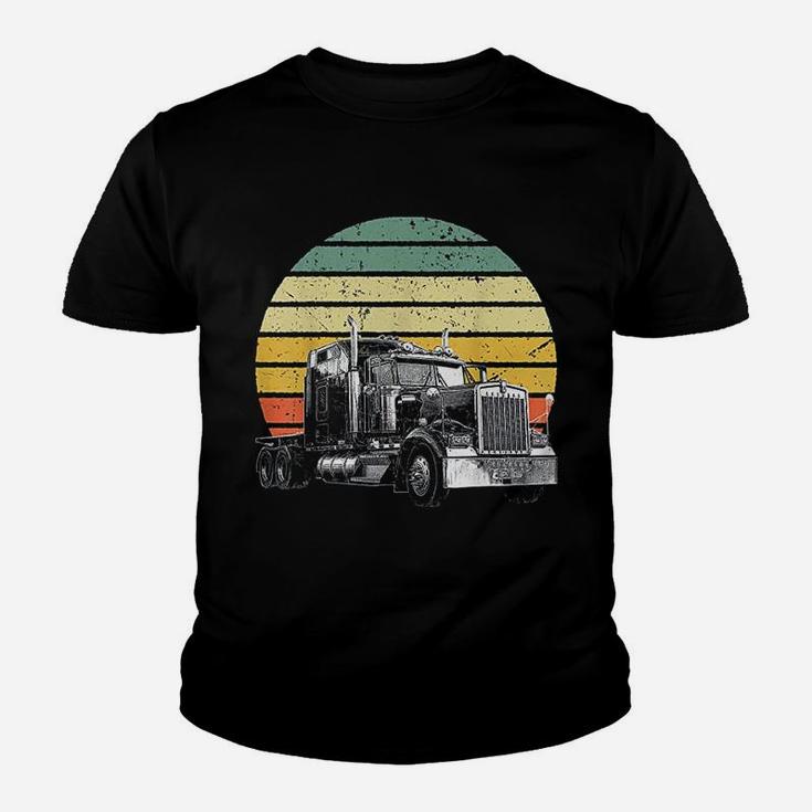Retro Vintage Trucker Big Rig Semi-trailer Truck Driver Gift Kid T-Shirt