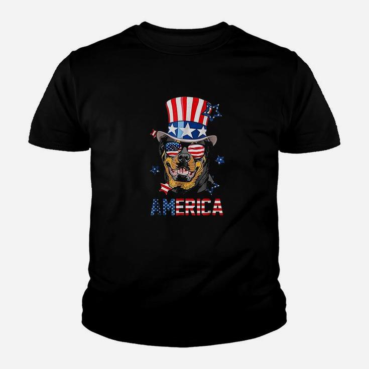 Rottweiler American Flag 4th Of July Patriotic Dog Kid T-Shirt