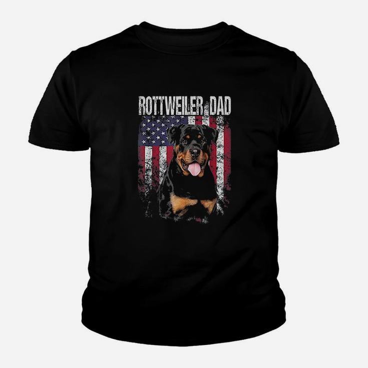 Rottweiler Dad With Proud American Flag Dog Lover Gifts Kid T-Shirt
