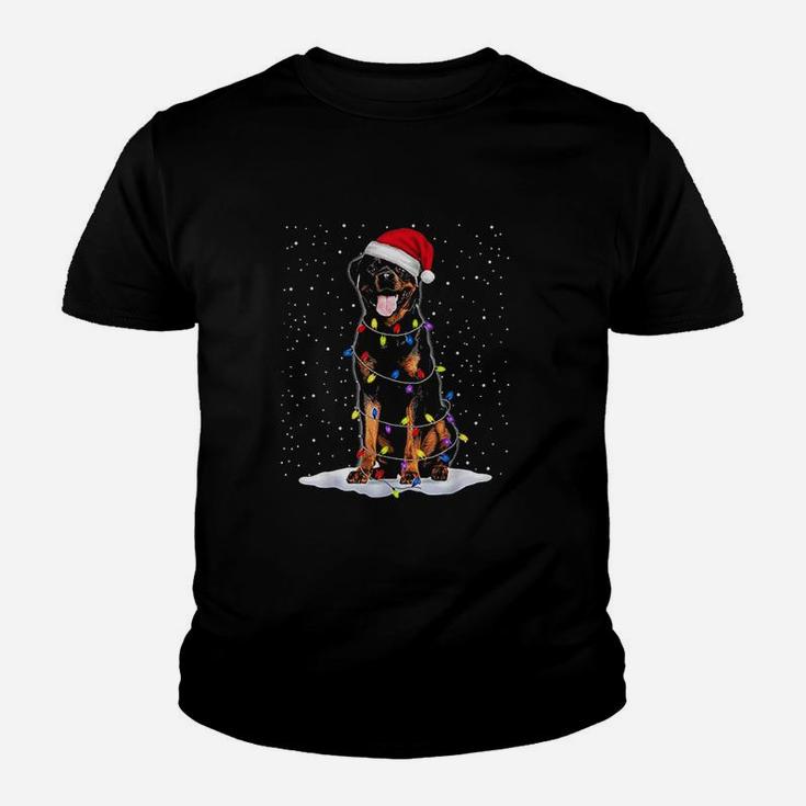 Rottweiler Santa Christmas Tree Lights Kid T-Shirt