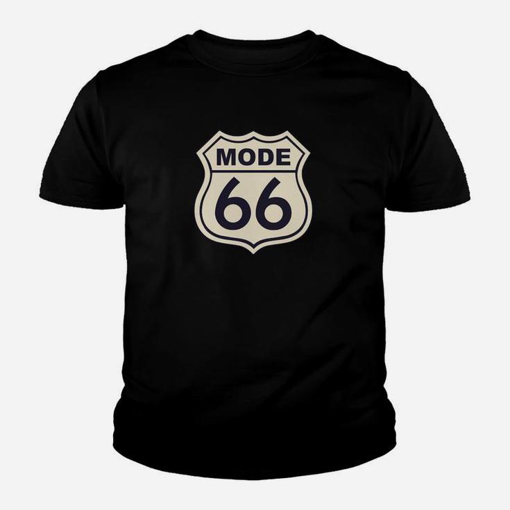 Route 66 Stil Herren Kinder Tshirt, Schwarz mit Vintage-Nummernschild-Design