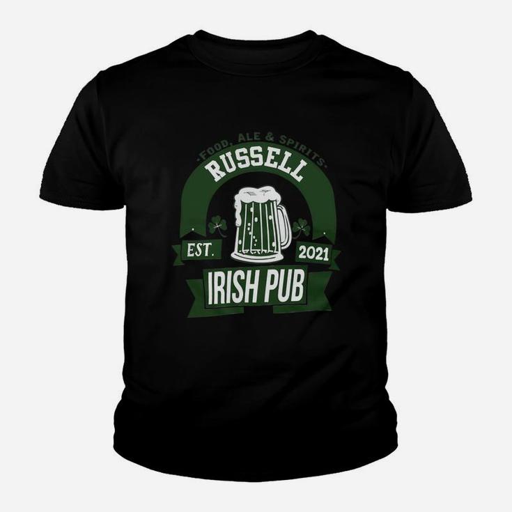 Russell Irish Pub Food Ale Spirits Established 2021 St Patricks Day Man Beer Lovers Name Gift Kid T-Shirt