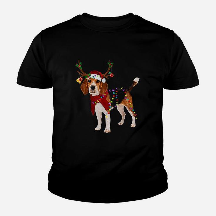 Santa Beagle Reindeer Light Christmas Gifts Kid T-Shirt