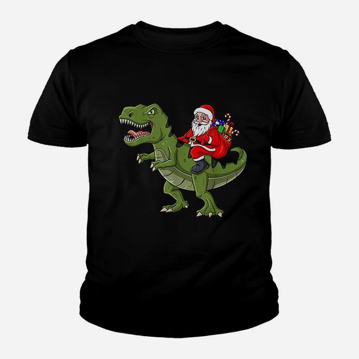 Santa Claus Riding T Rex Christmas Boys Girls Kids Xmas T-Shirt