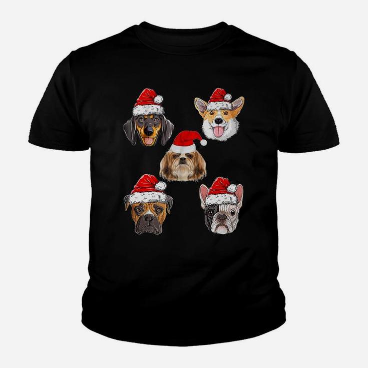 Santa Hat Dog Christmas Tree Funny Christmas Gifts Kid T-Shirt