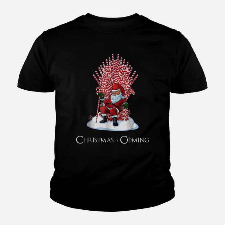 Santa On Candy Cane Throne Funny Christmas Kid T-Shirt