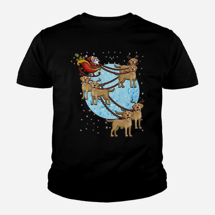 Santa Riding Golden Retriever Reindeer Funny Xmas Gift Tee Kid T-Shirt