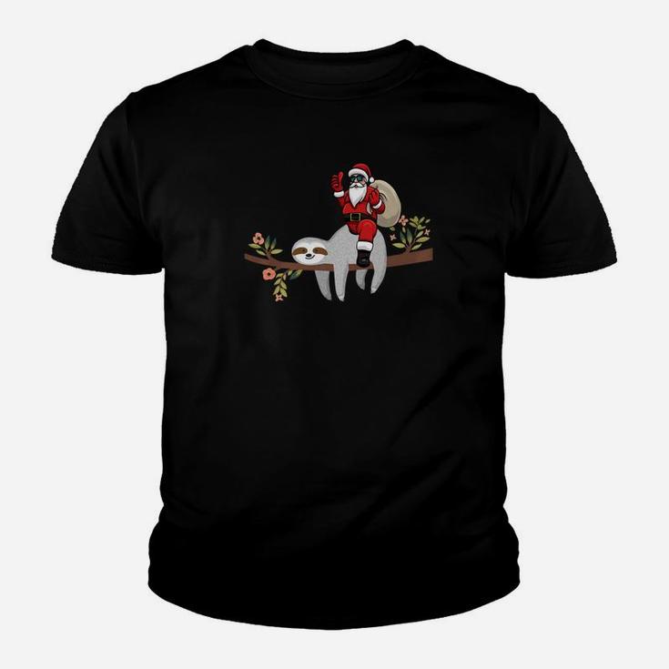 Santa Riding On Lazy Sloth Funny Christmas Gifts Kid T-Shirt