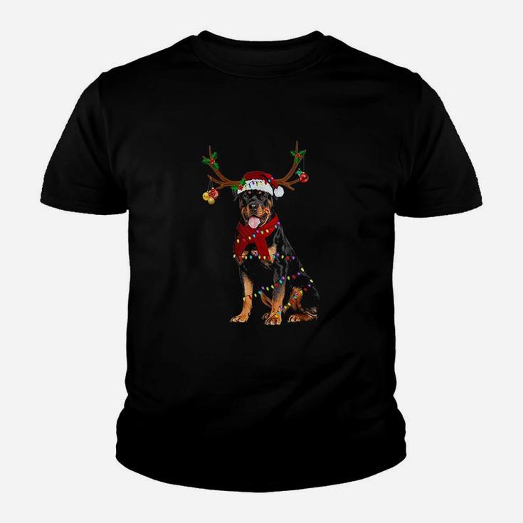 Santa Rottweiler Reindeer Light Christmas Gifts Kid T-Shirt