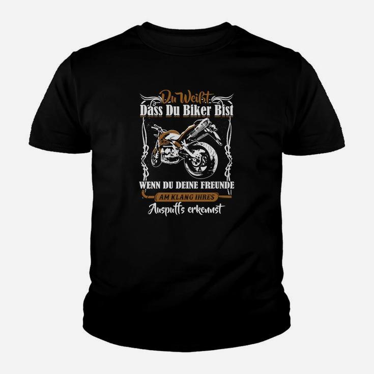 Schwarzes Biker-Kinder Tshirt mit Motorrad-Spruch, Motorradfahrer-Design