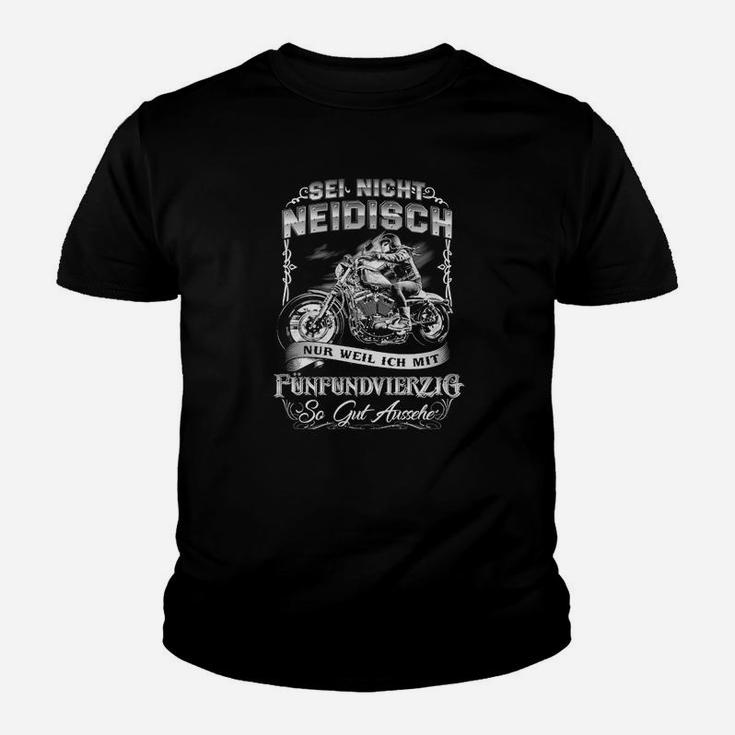 Schwarzes Biker-Kinder Tshirt mit Nicht Neidisch Sein Spruch und Motorrad-Motiv