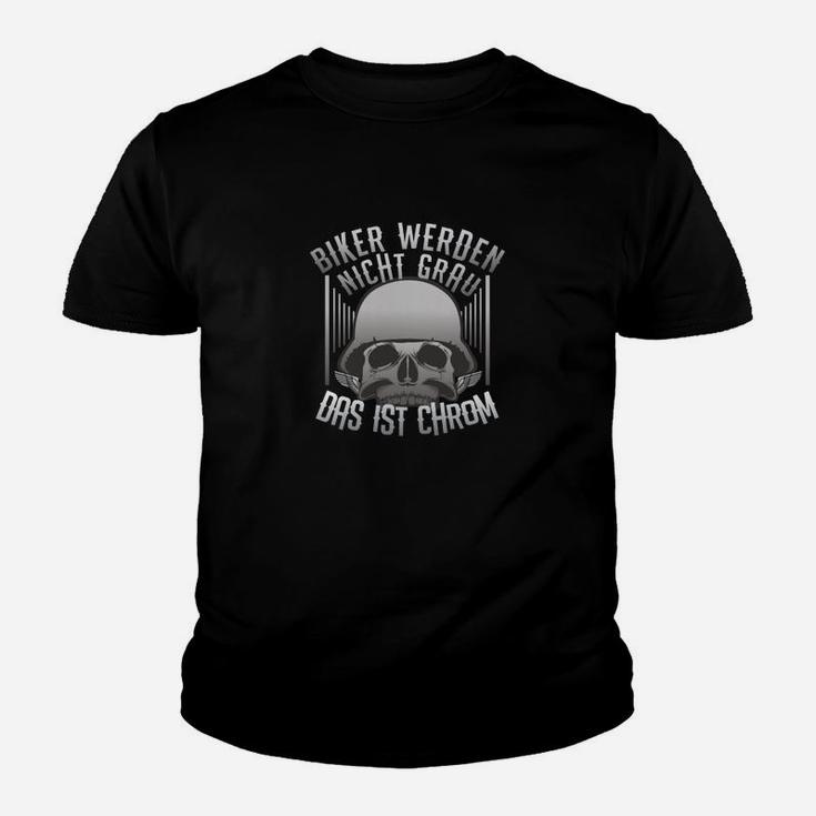 Schwarzes Biker Kinder Tshirt, Witziger Spruch & Totenkopf-Design