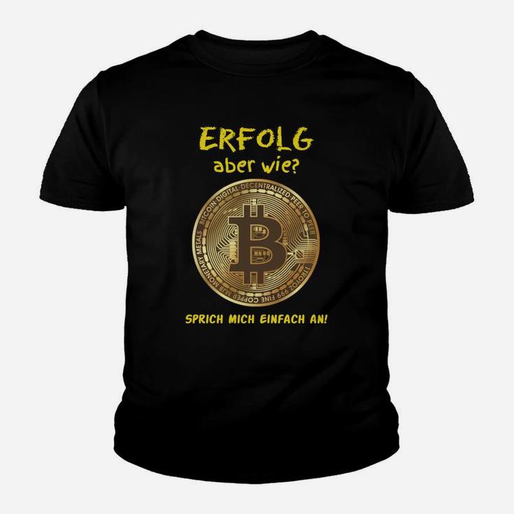 Schwarzes Bitcoin Kinder Tshirt mit Erfolgsslogan, Krypto-Mode