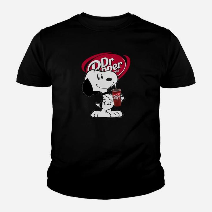 Schwarzes Dr. Pepper & Snoopy Kinder Tshirt, Witziges Motiv Tee