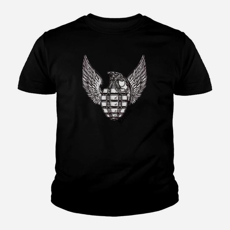 Schwarzes Herren Kinder Tshirt mit Adler und Granaten Design, Militärstil Mode