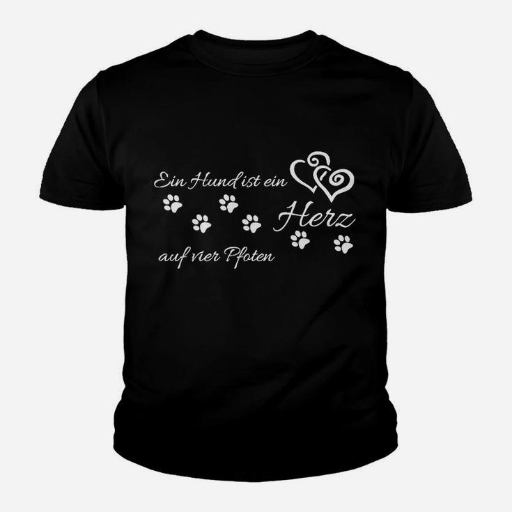 Schwarzes Hundeliebhaber Kinder Tshirt mit Herz-Pfoten-Design, Geschenk für Hundefreunde