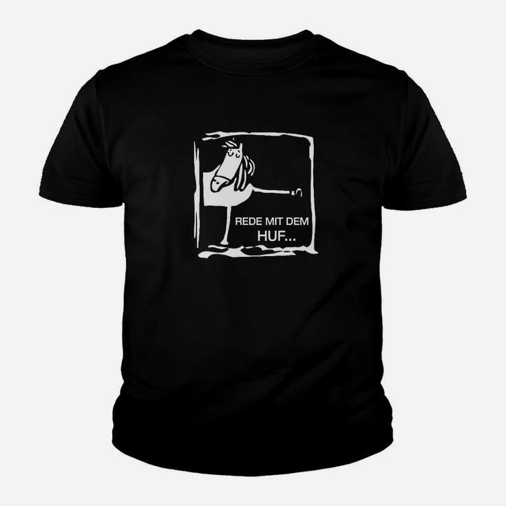 Schwarzes Kinder Tshirt Comic-Aufdruck, Spruch 'Rede mit dem Huf', Lustiges Kinder Tshirt