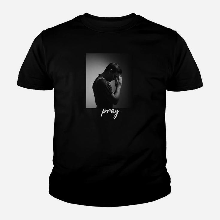 Schwarzes Kinder Tshirt Inspirierendes Gebets-Motiv Pray, Motivations Tee