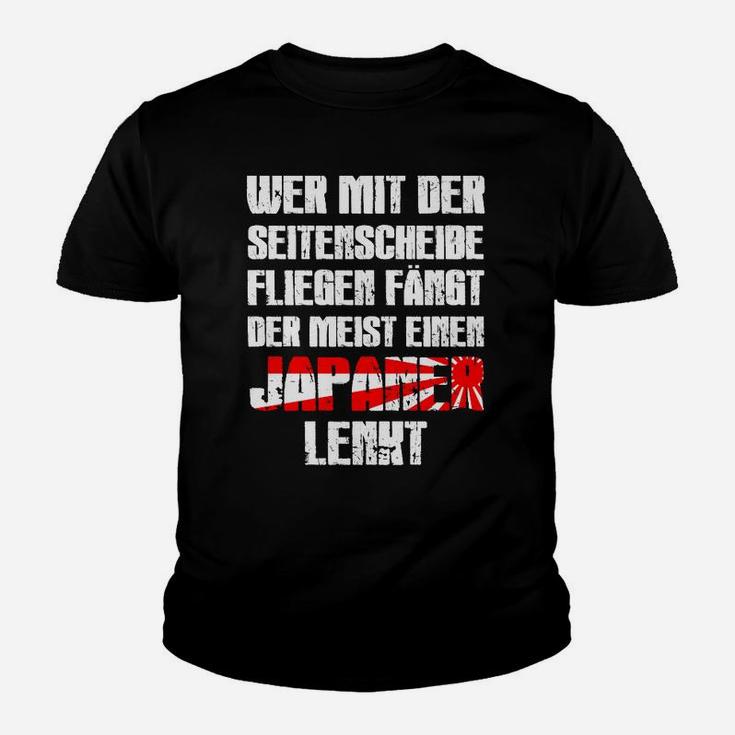 Schwarzes Kinder Tshirt Japser Lenker mit Seitenfenster-Spruch & Japanflagge