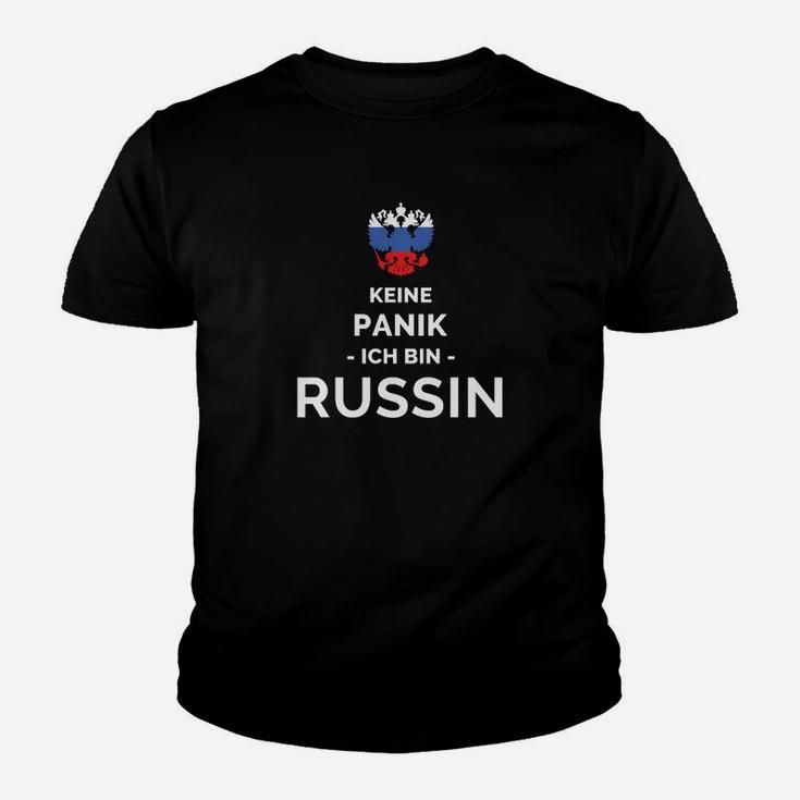 Schwarzes Kinder Tshirt Keine Panik - Ich Bin Russin mit Krone, Lustiges Design