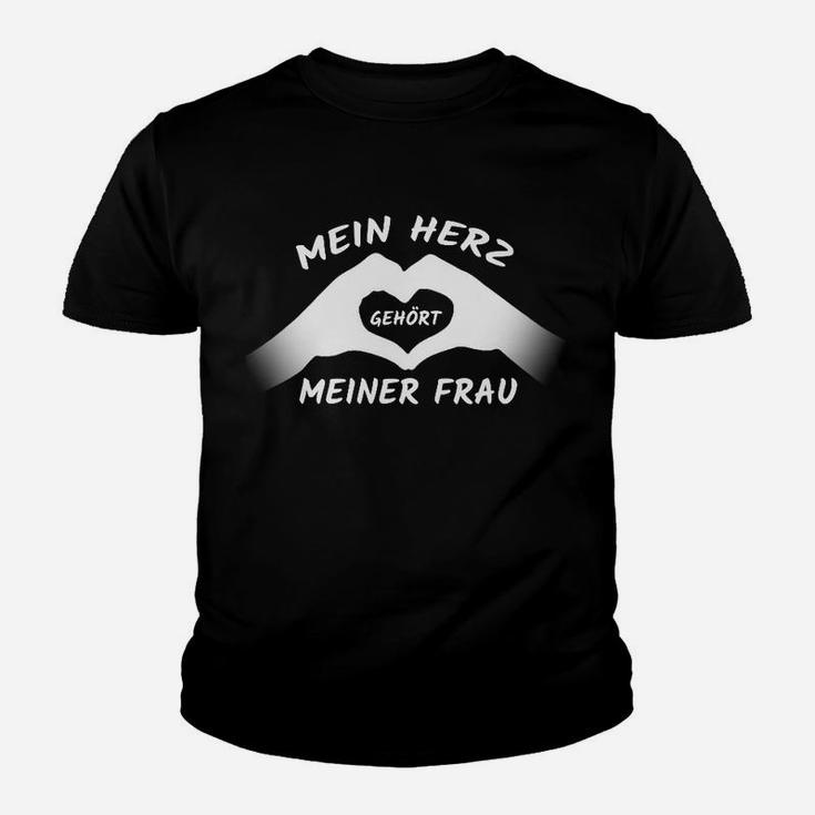 Schwarzes Kinder Tshirt Mein Herz gehört meiner Frau, Romantisches Herrenshirt