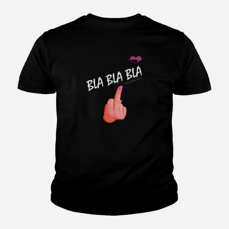 Schwarzes Kinder Tshirt mit Bla Bla Bla & Handmittelfinger Grafik