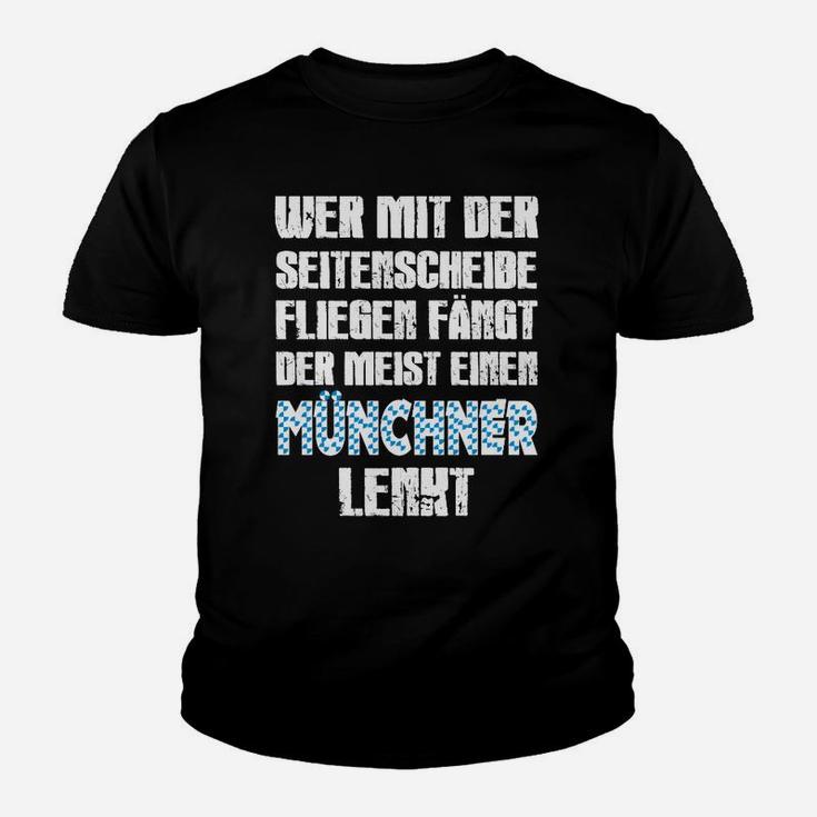 Schwarzes Kinder Tshirt mit Münchner Spruch, Weiß-Blau Design