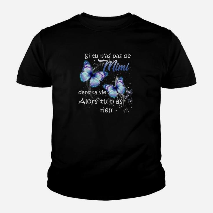 Schwarzes Kinder Tshirt mit Schmetterling, Spruch für Mimi, Französisches Design