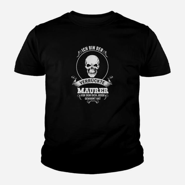 Schwarzes Kinder Tshirt mit Skull-Motiv für Verrückte Maurer, Handwerker-Design