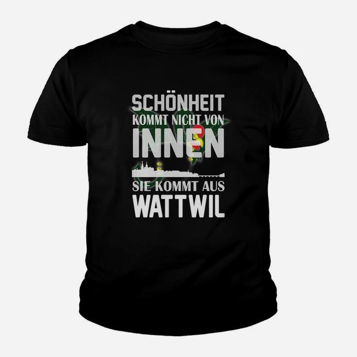 Schwarzes Kinder Tshirt mit Wattwil-Spruch, Humorvoller Aufdruck