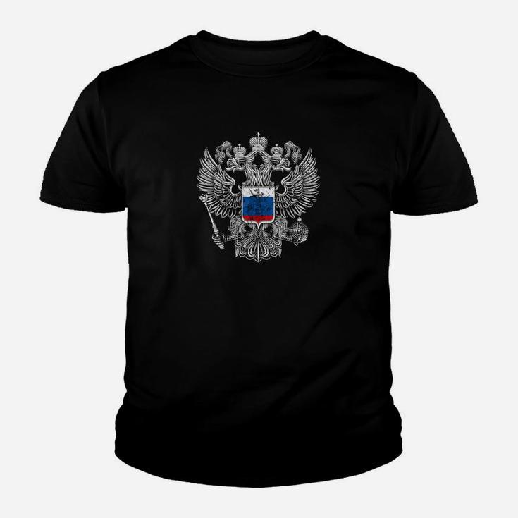 Schwarzes Kinder Tshirt mit zweiköpfigem Adler-Wappen, stylisches Design für Herren