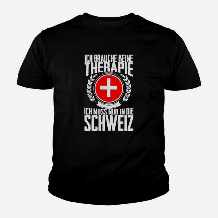 Schwarzes Kinder Tshirt Therapie in der Schweiz mit Schweizer Kreuz