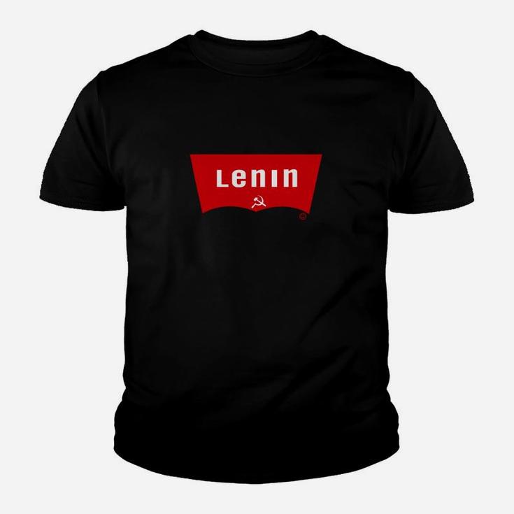 Schwarzes Lenin-Design Kinder Tshirt, Rotes Banner-Motiv, Unisex