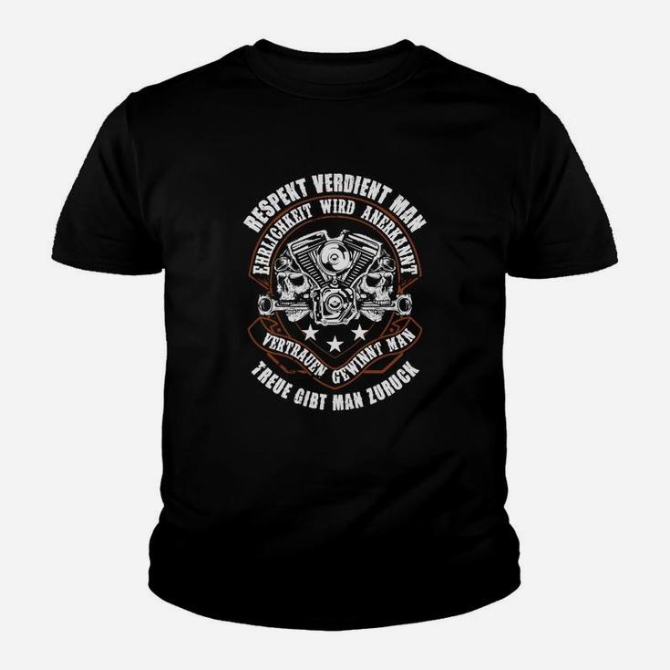Schwarzes Motorrad Herren Kinder Tshirt mit Respekt-Motto, Biker Design