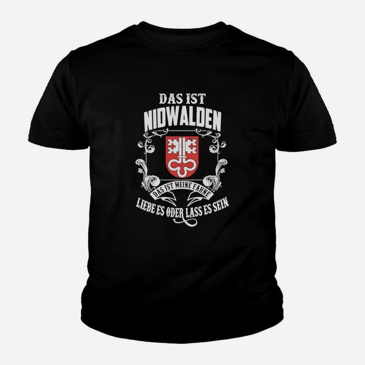 Schwarzes Nidwalden Stolz Kinder Tshirt, Schweizer Kreuz Design