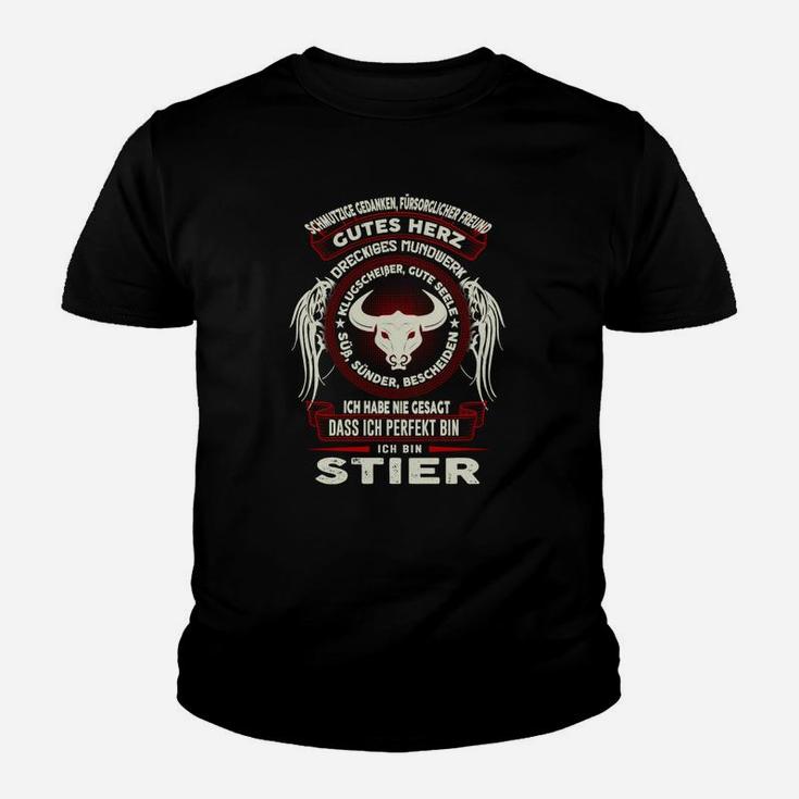 Schwarzes Taurus Sternzeichen Kinder Tshirt mit Motto, Astrologie Tee