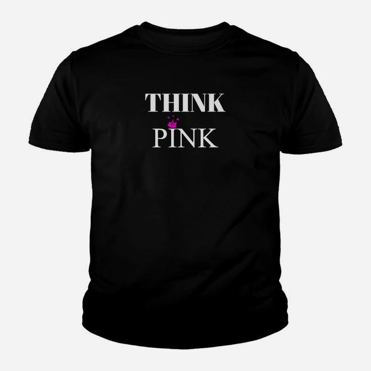 Schwarzes THINK PINK Slogan Kinder Tshirt mit Blumenakzent, Modisches Tee