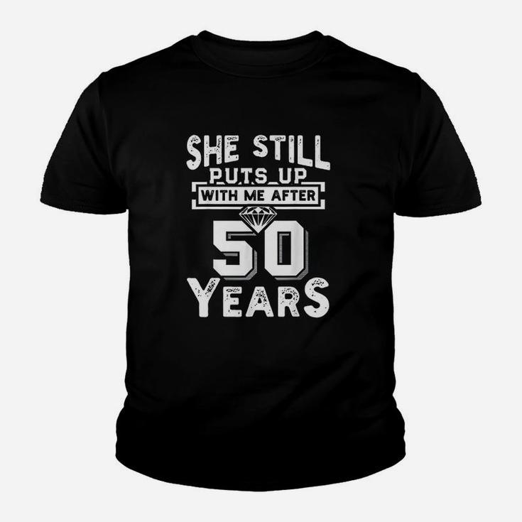 She Still Puts Up With Me After 50 Years Wedding Anniversary Kid T-Shirt
