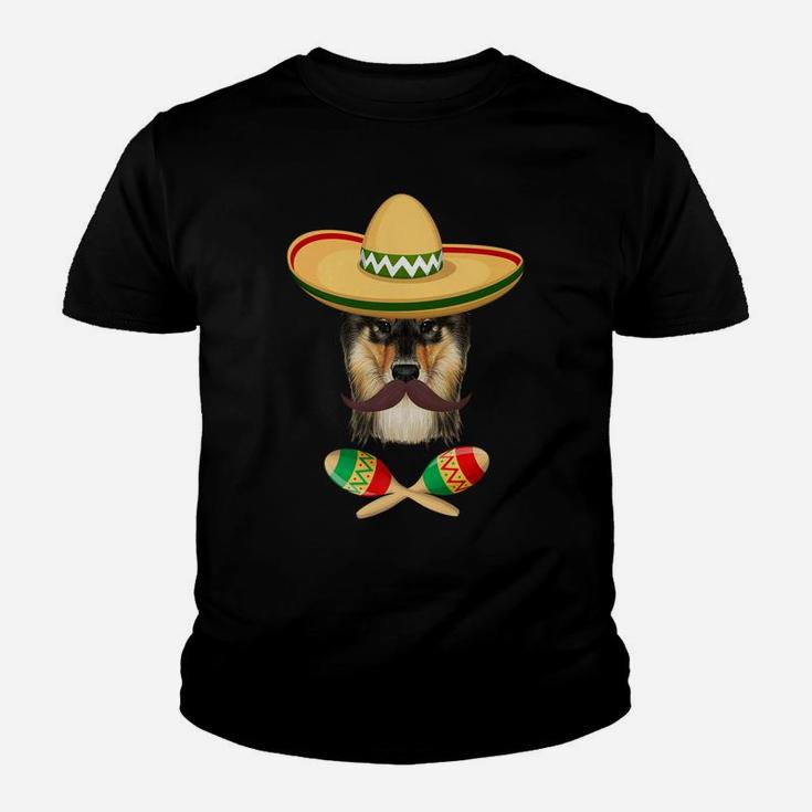 Shetland Sheepdog Sombrero Mustache Cinco De Mayo Kid T-Shirt