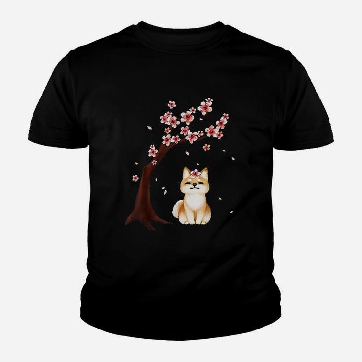Shiba Inu Dog Japanese Cherry Blossom Sakura Flower Kid T-Shirt