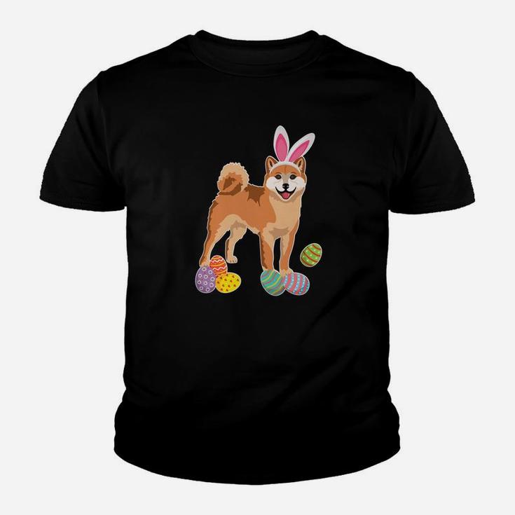 Shinba Dog Bunny Rabbit Hat Playing Easter Eggs Happy Kid T-Shirt