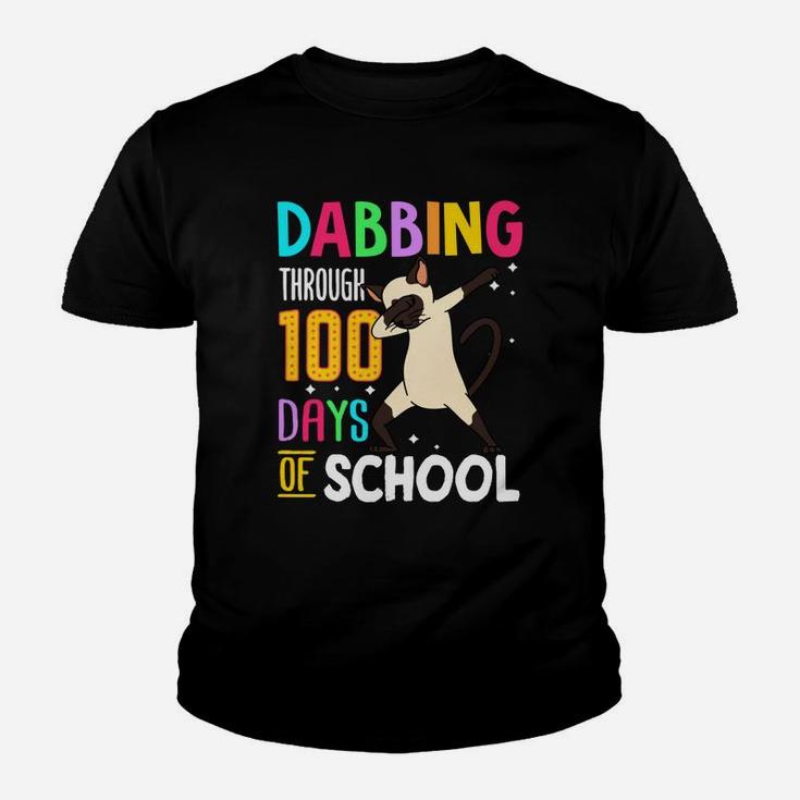 Siamese Dabbing Through 100 Days Of School Colorful Cat Lovers Funny Student Kid T-Shirt