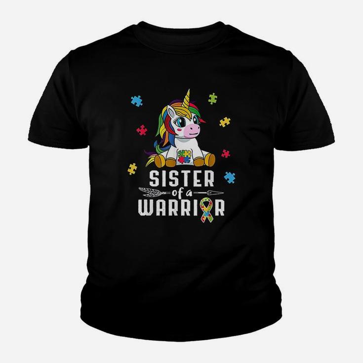Sister Of A Warrior Cute Unicorn Puzzle Ribbon Kid T-Shirt
