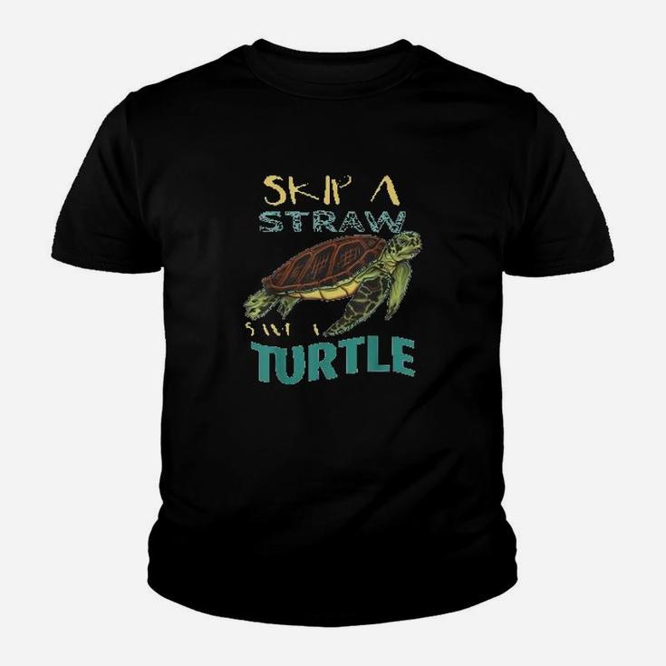 Skip Plastic Straw Save A Turtle Earth Day Climate Change Kid T-Shirt