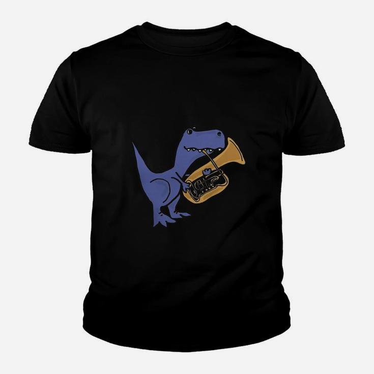 Smiletodaytees Funny T-rex Dinosaur Playing Tuba T-shirt Kid T-Shirt