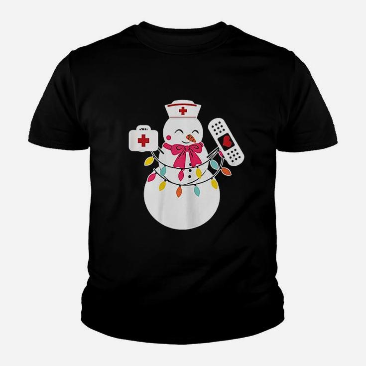 Snowman Nurse Christmas With Nurses Hat Funny Outfit Kid T-Shirt