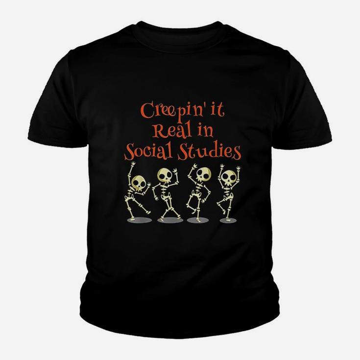 Social Studies Creepin It Real Halloween School Teacher Kid T-Shirt