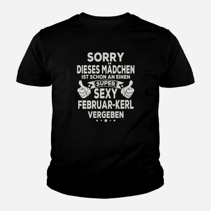 Sorry-Mädchen Vergeben an Sexy Februar-Kerl Kinder Tshirt, Valentinstag Design